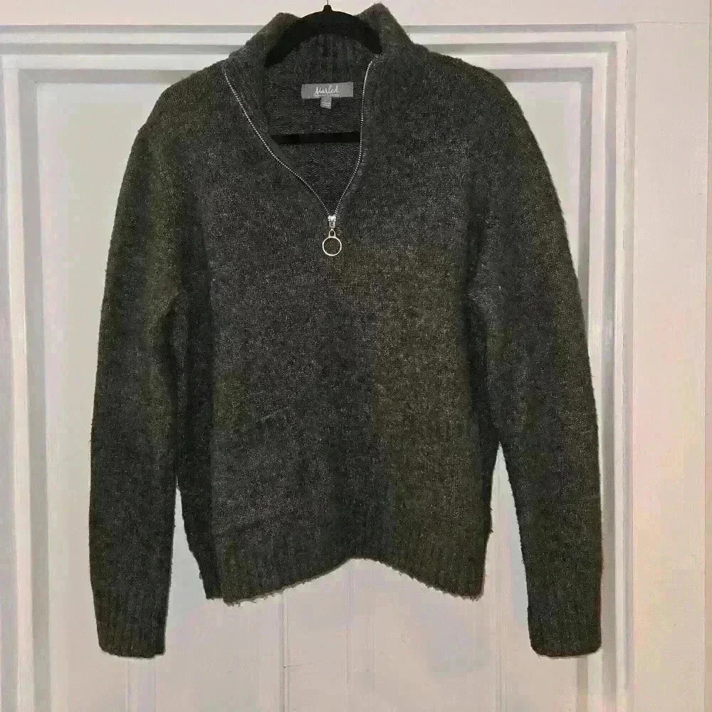 Marled Womens 1/4 Zip Long Sleeve Sweater Gray Size Large